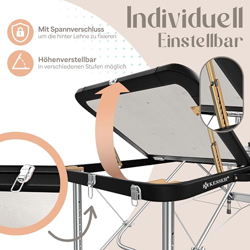 KESSER® Mobile Massageliege klappbar & höhenverstellbar 3 Zonen Massagebett Massagetisch Kosmetikliege Breit Therapieliege Aluminium + 10x Gesichtsauflage mit Kopfstütze Armlehnen & Tasche Schwarz