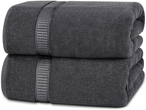 Utopia Towels - 2er Badetücher Groß aus Baumwolle mit Aufhänger, Saunatücher,Badehandtücher Groß, Handtücher 90 x 180 cm (Grau)