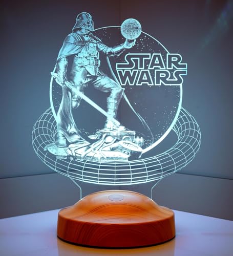 Geschenkelampe Star Wars Personalisierte Geschenke mit Gravur 3D Led Lampe Wunschtext Schlummerlicht Farbwechsel Dekor Lampe Yoda Stormtrooper (Dart Vader Standard)