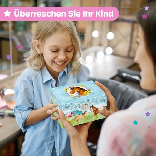 Jewelkeeper Schmuckschatulle Mädchen im Scheunendesign mit drehendem Pferd - Musikalisches Schmuckkästchen für Kinder mit Melodie Home on the Range - Schmuckaufbewahrung für Kinderschmuck