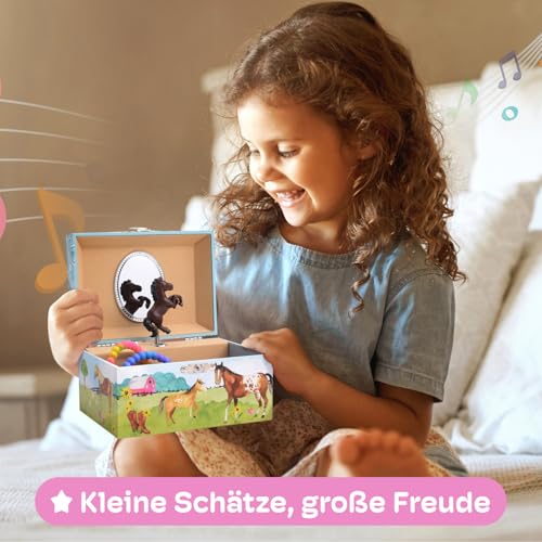 Jewelkeeper Schmuckschatulle Mädchen im Scheunendesign mit drehendem Pferd - Musikalisches Schmuckkästchen für Kinder mit Melodie Home on the Range - Schmuckaufbewahrung für Kinderschmuck