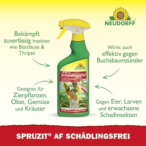 Neudorff Spruzit AF Schädlingsfrei – Bekämpft Schädlinge wie Buchsbaumzünsler, Blattläuse, Thripse an Zierpflanzen, Gemüse, Obst und Kräutern, 500 ml
