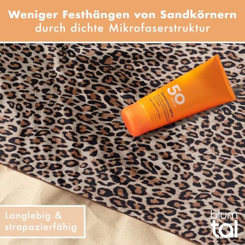 Blumtal Strandtuch XXL cm Mikrofaser - kompaktes und schnelltrocknendes Leo Handtuch/Strandtuch 90x180 - Stranddecke sandfrei mit Band - schnelltrocknendes Badetuch - Handtuch Leopardenmuster
