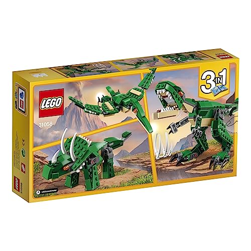 LEGO 31058 Creator Mighty Dinosaurs Toy, 3 in 1 Model, T. rex, Triceratops and Pterodactyl Dinosaur Figures, Gifts for 7-12 Year Old kids, Boys & Girls