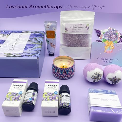 Bath Set Pamper Gifts For Women, Get Well Soon Gift For Her, Lavender Skin Care Gifts Ideas For Mum, Best Friend, Sister, Relaxation SPA Ladies Self Care Hampers, Female Anniversary Birthday Presents