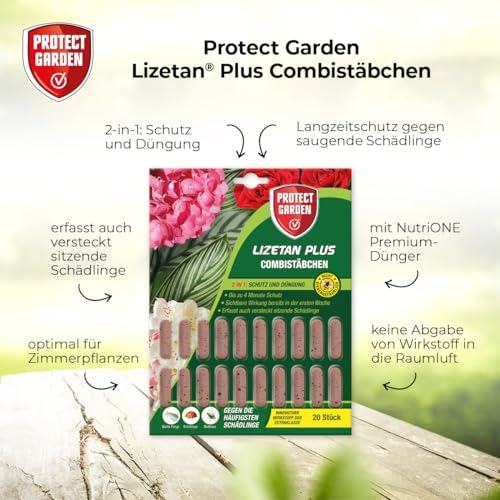 PROTECT GARDEN Lizetan Plus Combistäbchen, Langzeit-Schädlingsfrei und Premium-Dünger in Einem, 40 Stück