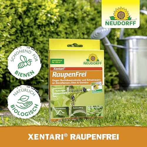 Neudorff Xentari RaupenFrei, bekämpft biologisch Buchsbaumzünsler und andere Schadraupen. Wirksames Spritzmittel zum Schutz vor Raupen an Buchsbaum, Hecke etc. 1x 25g, Braun