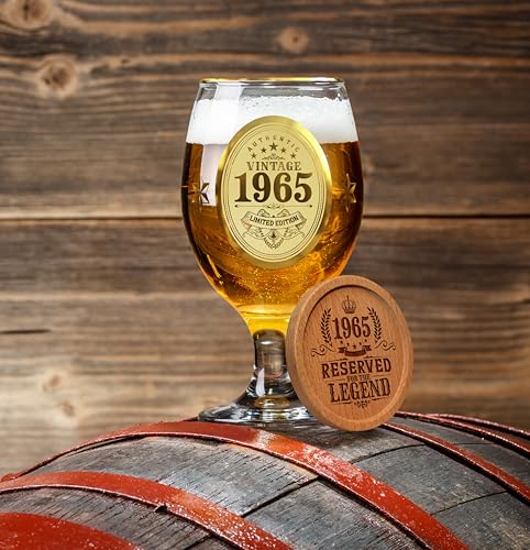 CROWNLY CRYSTAL® 1965 60th Birthday Personalized Beer Glasses for Men - Decorations and Presents for Him, Husband Gift Ideas