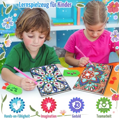 Basteln Mädchen 7 8 9 10 Jahre, Geschenke Mädchen 6-12 Jahre Diamant Painting A5 Notizbuch Bastelset Kinder Spielzeug ab 5-7-9-11 Jahre Geburtstagsgeschenk für Mädchen Tagebuch Mandalas Geschenkideen