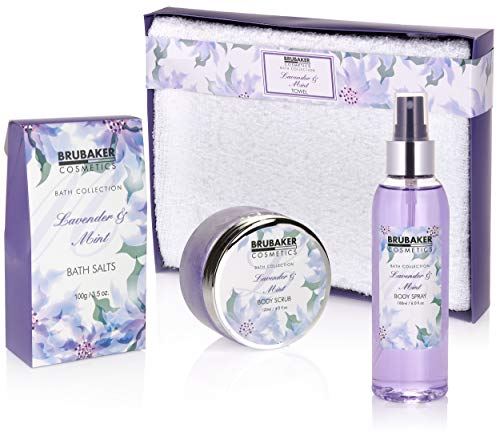BRUBAKER Cosmetics Bade- und Dusch Set Lavendel Minze Duft - 12-teiliges Geschenkset in dekorativer Jute-Box