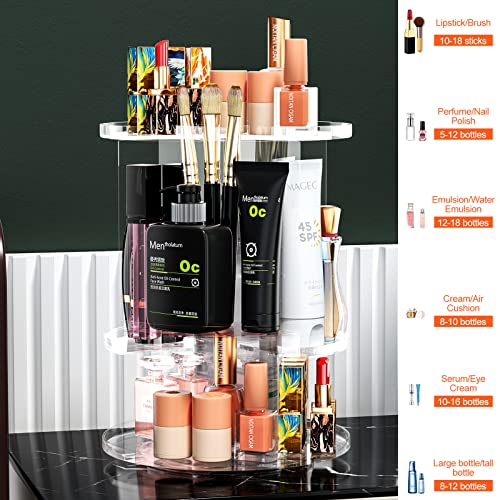Newaner Make Up Kosmetik Organizer, 360 Drehung Lippenstift-Organizer Kosmetische Aufbewahrungsbox Desktop für Dresser Badezimmer Schlafzimmer, Transparent Kommode aus Kunststoff