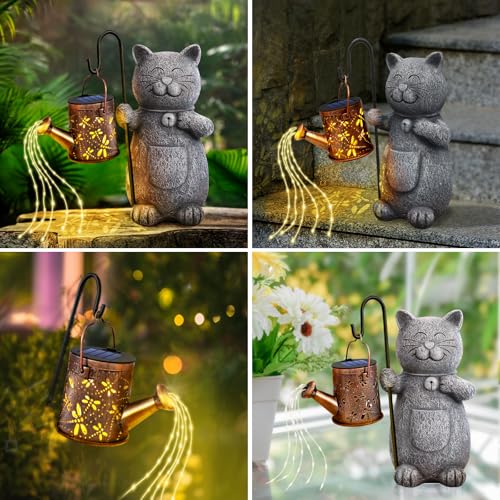 Hinshark Geschenke für Frauen Mama, Katze Deko Gartenstatuen mit Solar Laterne, Geburtstagsgeschenk für Frauen, Ostergeschenke Erwachsene Frauen, Geschenk für Frauen, Muttertagsgeschenk, Mama Geschenk