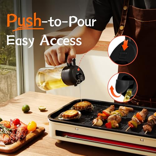 TrendPlain 16oz Ölsprüher für Speiseöl – 470ml Olivenöl Flasche – 2-in-1 Ölspender und Ölsprüher – Küchen Gadgets für Kochen, Salat und Grill Schwarz