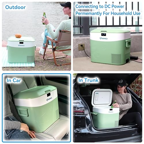 BINGI Portable Car Fridge Freezer 22L, 12V/24V DC & 100-240V AC Dual Power, -18℃ to 15℃ Adjustable Car Refrigerator, Cooler Box for Camping Campervan, Travel, RV, Truck, Picnic, Boat