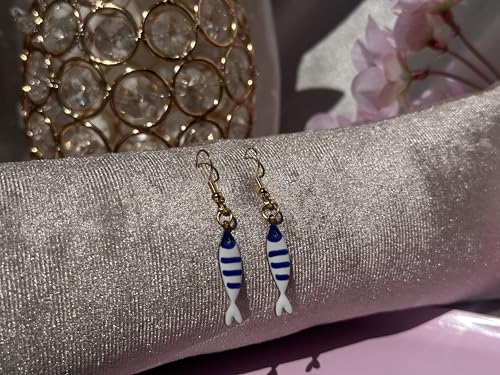 Perela - Handmade - Maritim Ohrringe - Fisch Ohrringe - Damen Schmuck - Sommer Accessoires - Geschenk für Frauen - Angel Schmuck (Blau)