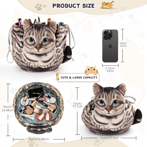 Katzen Kosmetiktasche Kordelzug,Schminktasche Groß,Tragbare Make up Organizer Tasche,Reise Aufbewahrungstasche,Geschenke FüR Katzenliebhaber