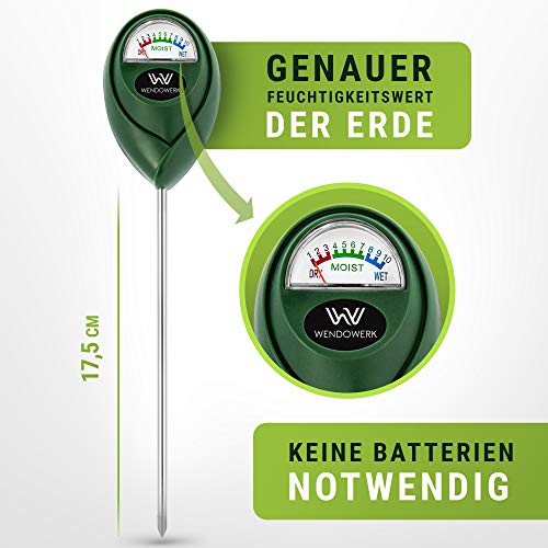 Wendowerk® Boden Feuchtigkeitsmesser für Pflanzen - [Grün/Schwarz] - Ohne Batterien - Verbessertes Feuchtigkeitsmessgerät Pflanzen [2025] – Premium Bodentester