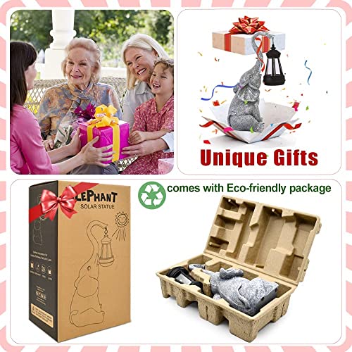 Yeomoo Elefanten Deko mit Solar Laterne Gartenfiguren - für Außen Gartendeko mit Wetterfest LED Solarlampe für Balkon Garten, Geschenke für Frauen Männer Mama Geburtstagsgeschenk Grau