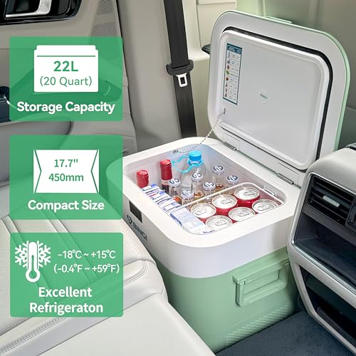 BINGI Portable Car Fridge Freezer 22L, 12V/24V DC & 100-240V AC Dual Power, -18℃ to 15℃ Adjustable Car Refrigerator, Cooler Box for Camping Campervan, Travel, RV, Truck, Picnic, Boat