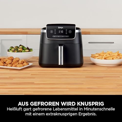 Ninja PRO Air Fryer Heißluftfritteuse, 4,7L Airfryer, Einzelkorb-Heißluftfritteuse, 4-in-1, für 1-2 Portionen, Digital, Kochen aus dem Gefrorenen, Antihaft-Schublade & Crisper Korb, Schwarz AF140EU