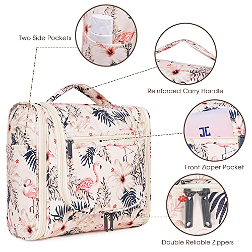 Narwey Groß Kulturbeutel Damen & Herren - Gross Kulturtasche Zum Aufhängen, Kinder Kosmetiktasche - Waschtasche für Mädchen (Beiger Flamingo (Groß))