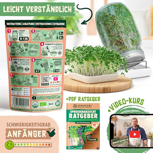 ZenGreens® - Bio Ur-Brokkoli Sprossen Samen - Wähle zwischen 10g, 200g und 500g - Brokkolisprossen mit hohem Sulforaphan-Gehalt - Stengelkohl Samen - Brokkolisamen - Keimrate von über 97%