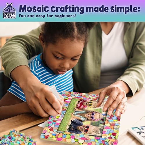 PURPLE LADYBUG Decorate Your Own Mosaic Photo Frame Craft Kits for Kids Age 6+ - 7 Year Old Girl Gifts, Birthday Gifts for 10 Year Olds Girls, DIY Arts and Crafts Activity for Kids Ages 6-10