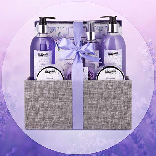 BRUBAKER Cosmetics Bade- und Dusch Set Lavendel Minze Duft - 12-teiliges Geschenkset in dekorativer Jute-Box
