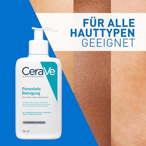 CeraVe Schäumendes Reinigungsgel für das Gesicht, Porentiefe Reinigung bei unreiner und zu Akne neigender Haut, Mit Salicylsäure, weißer Tonerde und Niacinamid, 236 ml [Die Verpackung kann variieren]