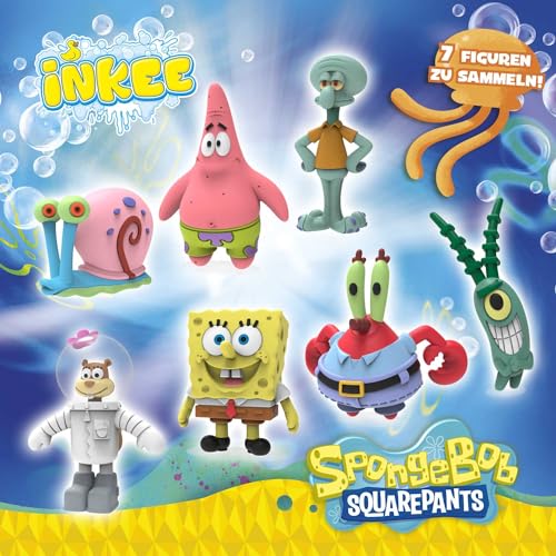 INKEE SpongeBob 3er Pack - Badebomben Kinder mit Überraschung - SpongeBob Schwammkopf Figuren zum Sammeln - 3x Badekugeln 80g mit Burgergummi-Aroma und Jojobaöl, Türkis oder Gelb