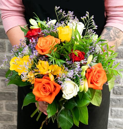 Blumenstrauß Farbtraum, Bunter mit Rosen, Inkalilien und Statice, 7-Tage-Frischegarantie, Qualität vom Floristen, handgebunden, perfekte Geschenkidee
