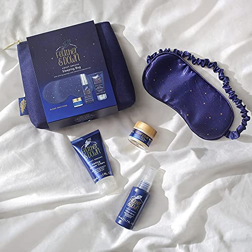 Feather & Down Sleeping Bag Gift Set (luxury eye mask, sleep balm, pillow spray and shower cream) - with calming lavender & chamomile essential oils. Vegan Friendly & Cruelty Free.