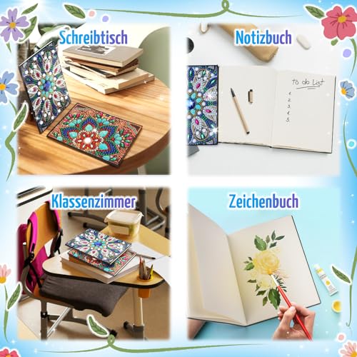Basteln Mädchen 7 8 9 10 Jahre, Geschenke Mädchen 6-12 Jahre Diamant Painting A5 Notizbuch Bastelset Kinder Spielzeug ab 5-7-9-11 Jahre Geburtstagsgeschenk für Mädchen Tagebuch Mandalas Geschenkideen