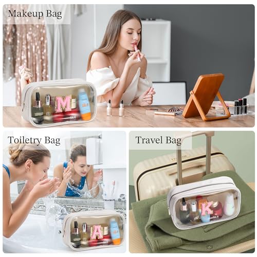 Parima Durchsichtige Kosmetiktasche für Mädchen - Weiß Kosmetiktaschen Wasserdicht Transparent Kulturbeutel Damen Reiseutensilien Geschenke für Mädchen Frauen Geschenke Kosmetiktasche mit Buchstaben E