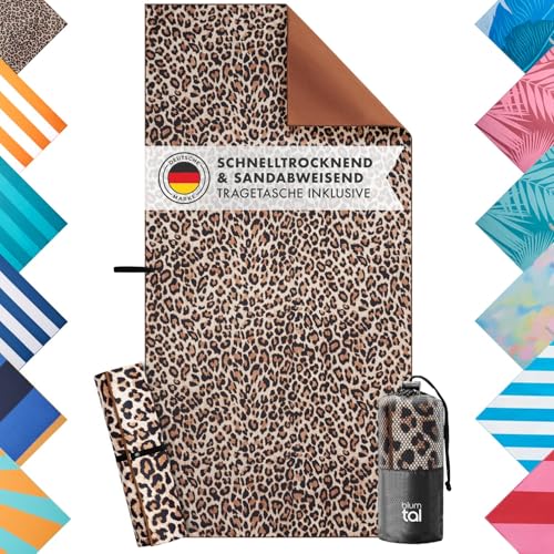 Blumtal Strandtuch XXL cm Mikrofaser - kompaktes und schnelltrocknendes Leo Handtuch/Strandtuch 90x180 - Stranddecke sandfrei mit Band - schnelltrocknendes Badetuch - Handtuch Leopardenmuster