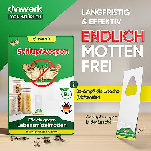 anwerk® Schlupfwespen gegen Lebensmittelmotten - 8 Karten (2 Karten à 4 Lieferungen) - Effektiv Lebensmittel Motten bekämpfen - Alternative zur Mottenfalle, Mottenspray, Pheromonfalle