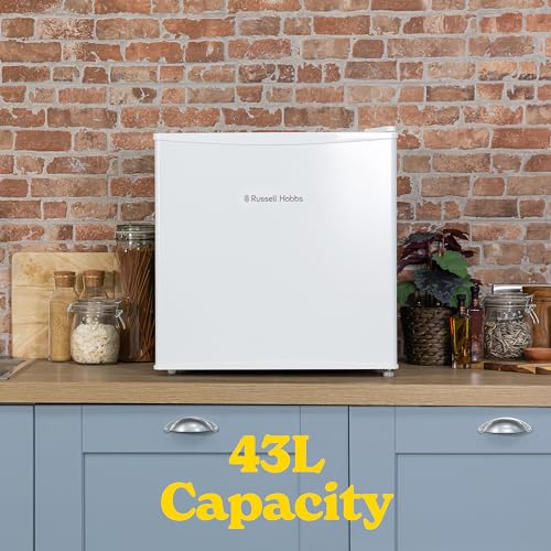Russell Hobbs Table Top Larder Mini Fridge 43 Litre Capacity, Reversible Door & Adjustable Feet, Small Fridge, Manual Temperature Control, Ice Box, White RHTTF0E1W