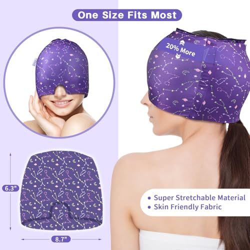 my novel things 2 Stück Migräne Maske und Augenmaske Kühlend, Migräne Kühlmaske, Migraine Relief Cap, Kopfschmerzen Kühlmaske, 360° Gel Surround Kühlpads zur Linderung von Migräne Kopfschmerzen, Druck