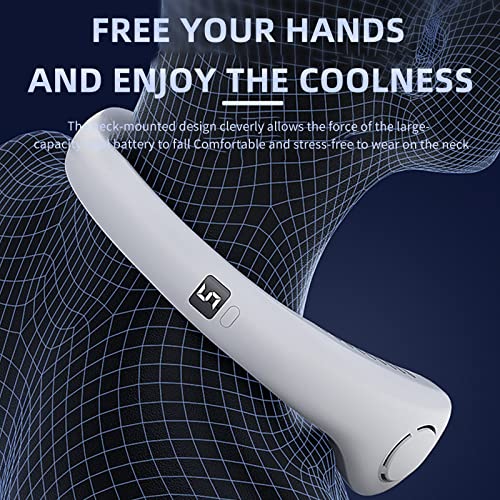 Deyaah Portable Neck Fan, 3000mAh Neck Fan 360° Bladeless Cooling Personal Neck Fan Rechargeable Hand-free Neck Fan with 5 Speeds for Travel, Outdoor, Home, Office, School, Camping (Blue)