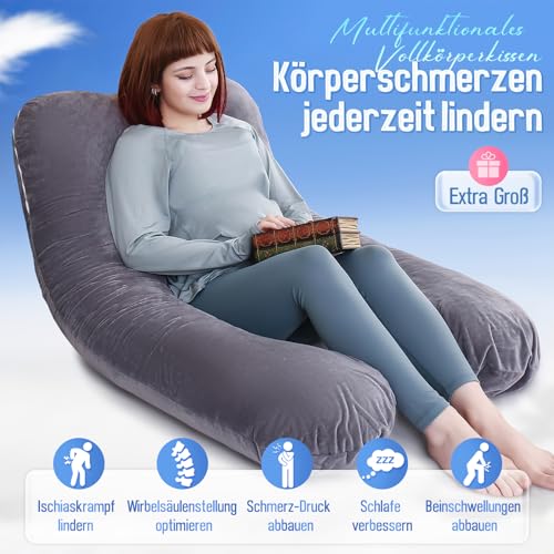 TaiBest Schwangerschaftskissen U-förmiges Ganzkörperkissen,schwangerschaftskissen zum schlafen Kann Rücken, Gesäß und Beine von schwangeren Frauen unterstützen (Polyester, Dunkelgrau)