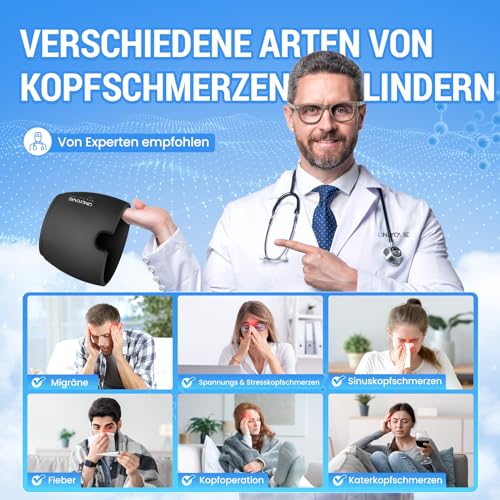 ONLYCARE Migräne Maske, Upgraded Migräne Kühlmaske Schlafmaske Kühlmütze Kühlhaube 360° Gel Surround kühlpads zur Linderung von Migräne, Kopfschmerzen, Druck