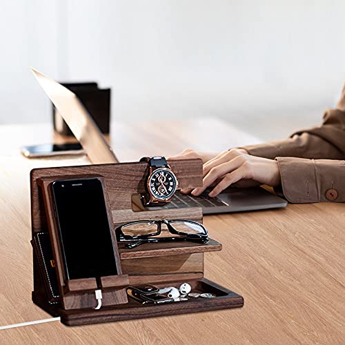 Gifts for Men Bedside Organiser Fathers Day for Dad Wood Phone Docking Station Dad Birthday Gifts for Him Key Holder Wallet Watch Stand Mens Gifts for Birthday Presents for Dad Husband Boyfriend