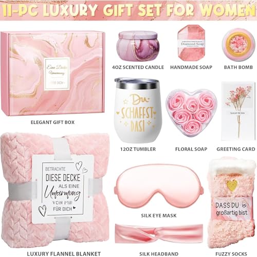 Geschenke für Frauen, Geburtstagsgeschenk für Frauen mit 12 OZ Edelstahl Weinbecher und Decke, Geschenke für Freundin Schwester zum Geburtstag Weihnachten,Mama,Ehefrau Geburtstagsgeschenk Geschenkset