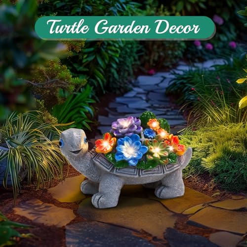 Linkax Geburtstagsgeschenk für Frauen Mama, Geburtstag Geschenke für Frauen Frau Freundin Mama Oma, Solar Gartenfiguren Schildkröte Gartendeko für Draußen Home Balkon Garten Deko mit 7 LED Licht