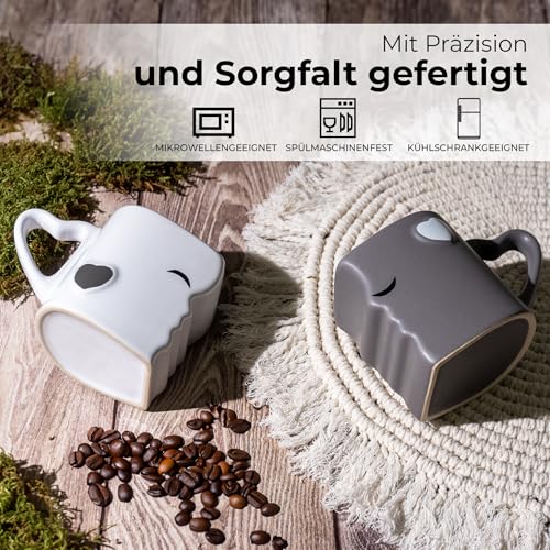 MIAMIO - Kaffeetassen/Küssende Tassen Set Geschenke für Frauen/Geschenke für Männer/Freund/Freundin Hochzeitsgeschenke für brautpaar/Weihnachten aus Keramik (Grau)