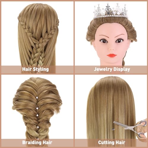 Frisierkopf Echthaar, TopDirect 75cm/29.5 Zoll 100% Synthetisches Haar Trainingsköpfe für Friseure, Übungskopf Friseur Puppe Mannequin Kopf mit Tischhalter + DIY Haare Frisuren Set