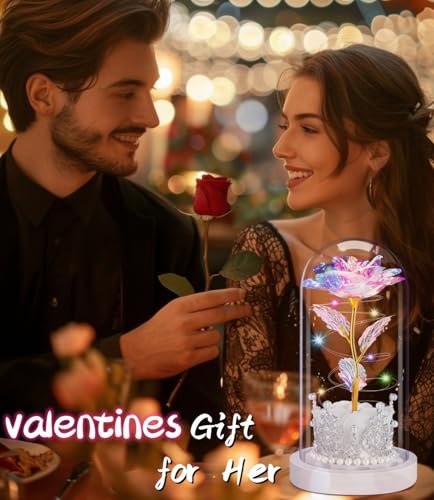 LinjunFa Eternal Rose-Forever Rose Gift Women,Birthday Gift for Women,Rose Gift for Her,Light Up Galaxy Roses in Glass,Beauty and The Beast Rose with LED Light,Flower Present for Women,Girlfriend
