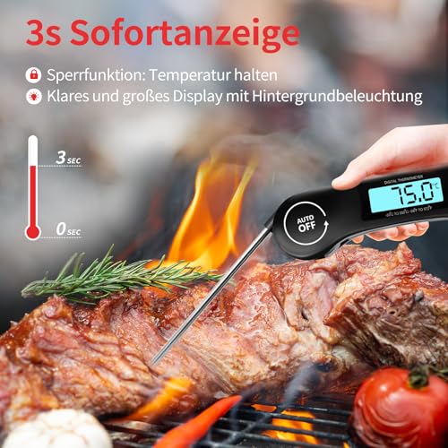 DOQAUS Fleischthermometer Grillthermometer Digitales Bratenthermometer Thermometer Kochen Küchenthermometer mit 3s Sofortiges Auslesen, Langer Sonde und LCD Bildschirm, Auto ON/Off für Küche,Grill,BBQ