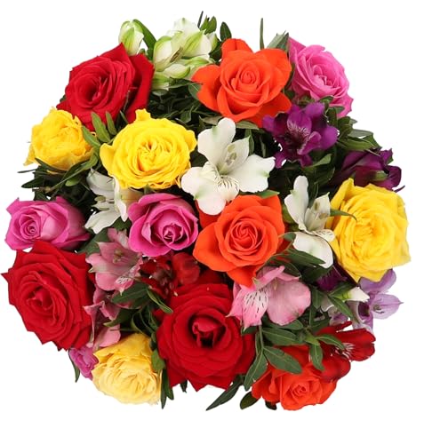 Blumenstrauß Farbtraum, Bunter mit Rosen, Inkalilien und Statice, 7-Tage-Frischegarantie, Qualität vom Floristen, handgebunden, perfekte Geschenkidee