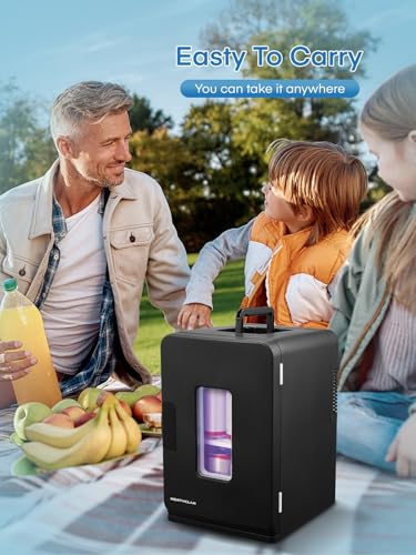 Mini Fridge 15L/21 Cans Mini Fridge for Bedrooms, Upgrade AC+12V DC Power Small Fridge for Bedroom, Car, Office, Travel | Max & ECO Mode, Thermoelectric Cooler and Warmer | for Skincare, Beauty, Drink